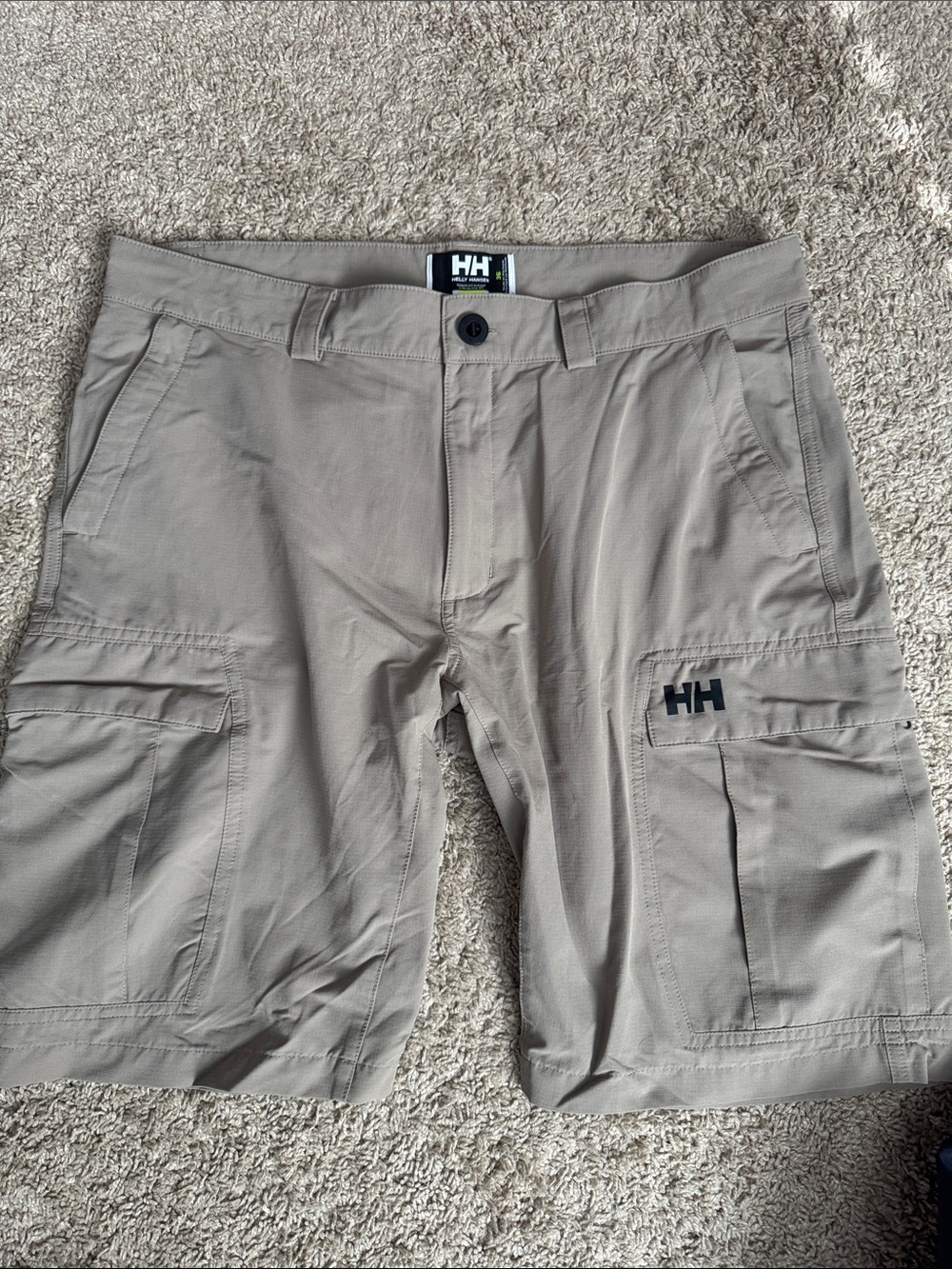 Helly Hansen Men's Tan Cargo Shorts with Black Logo
